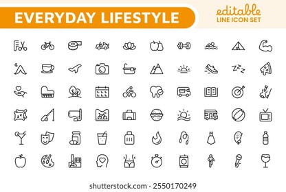 Lifestyle Icon Set. A chic and versatile collection of icons representing wellness, hobbies, daily living, lifestyle, and personal growth.