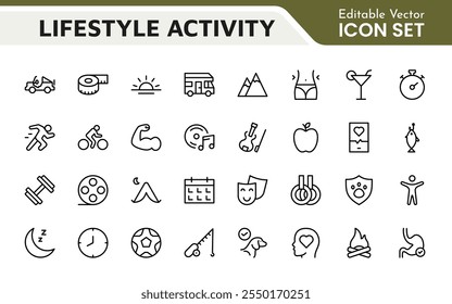 Lifestyle Icon Set. A chic and versatile collection of icons representing wellness, hobbies, daily living, lifestyle, and personal growth.