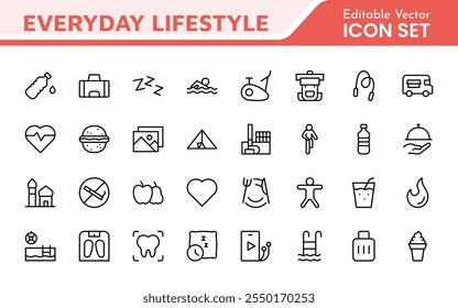 Lifestyle Icon Set. A chic and versatile collection of icons representing wellness, hobbies, daily living, lifestyle, and personal growth.