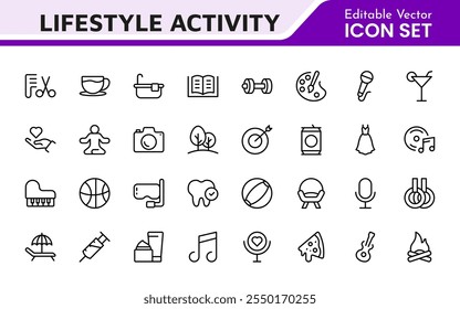 Lifestyle Icon Set. A chic and versatile collection of icons representing wellness, hobbies, daily living, lifestyle, and personal growth.