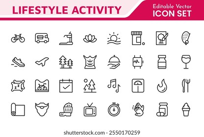 Lifestyle Icon Set. A chic and versatile collection of icons representing wellness, hobbies, daily living, lifestyle, and personal growth.