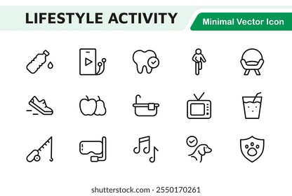 Lifestyle Icon Set. A chic and versatile collection of icons representing wellness, hobbies, daily living, lifestyle, and personal growth.