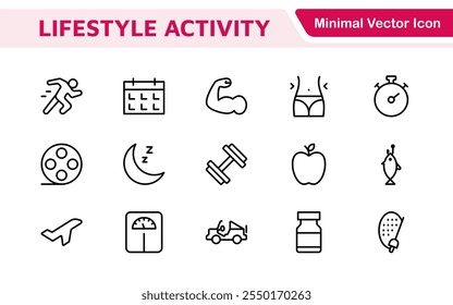 Lifestyle Icon Set. A chic and versatile collection of icons representing wellness, hobbies, daily living, lifestyle, and personal growth.