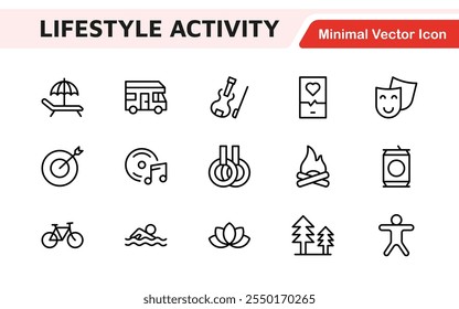 Lifestyle Icon Set. A chic and versatile collection of icons representing wellness, hobbies, daily living, lifestyle, and personal growth.