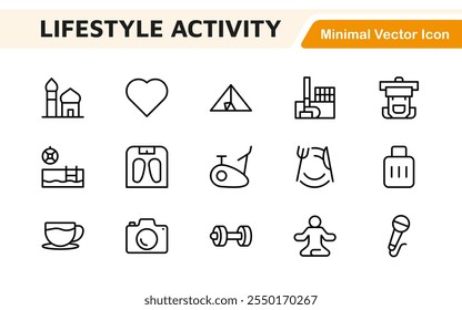 Lifestyle Icon Set. A chic and versatile collection of icons representing wellness, hobbies, daily living, lifestyle, and personal growth.