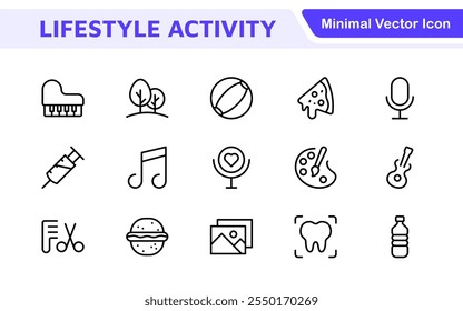 Lifestyle Icon Set. A chic and versatile collection of icons representing wellness, hobbies, daily living, lifestyle, and personal growth.