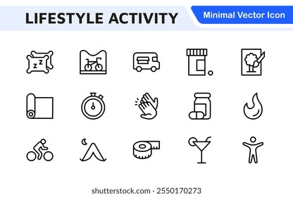 Lifestyle Icon Set. A chic and versatile collection of icons representing wellness, hobbies, daily living, lifestyle, and personal growth.