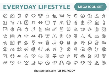 Lifestyle Icon Set. A chic and versatile collection of icons representing wellness, hobbies, daily living, lifestyle, and personal growth.