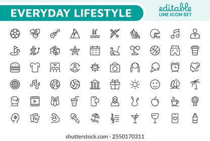 Lifestyle Icon Set. A chic and versatile collection of icons representing wellness, hobbies, daily living, lifestyle, and personal growth.