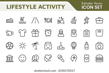 Lifestyle Icon Set. A chic and versatile collection of icons representing wellness, hobbies, daily living, lifestyle, and personal growth.