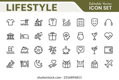 Lifestyle Icon Set. A chic and versatile collection of icons representing wellness, hobbies, daily living, lifestyle, and personal growth.