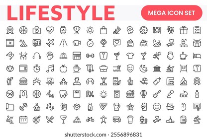 Lifestyle Icon Set. A chic and versatile collection of icons representing wellness, hobbies, daily living, lifestyle, and personal growth.