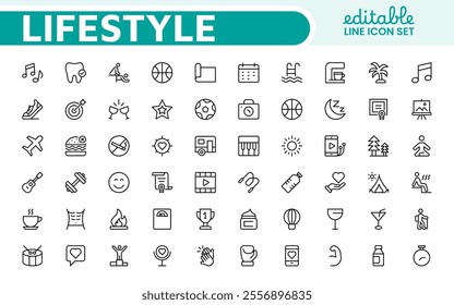 Lifestyle Icon Set. A chic and versatile collection of icons representing wellness, hobbies, daily living, lifestyle, and personal growth.