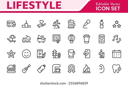 Lifestyle Icon Set. A chic and versatile collection of icons representing wellness, hobbies, daily living, lifestyle, and personal growth.