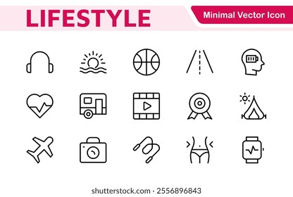 Lifestyle Icon Set. A chic and versatile collection of icons representing wellness, hobbies, daily living, lifestyle, and personal growth.