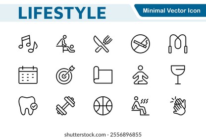 Lifestyle Icon Set. A chic and versatile collection of icons representing wellness, hobbies, daily living, lifestyle, and personal growth.