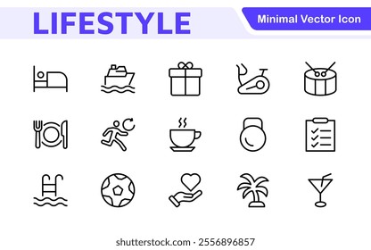 Lifestyle Icon Set. A chic and versatile collection of icons representing wellness, hobbies, daily living, lifestyle, and personal growth.