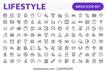 Lifestyle Icon Set. A chic and versatile collection of icons representing wellness, hobbies, daily living, lifestyle, and personal growth.