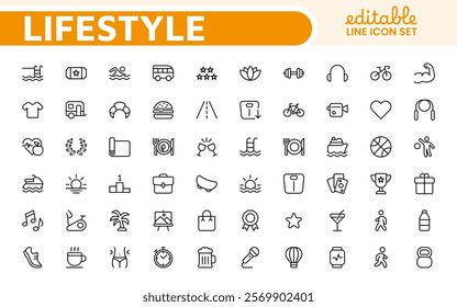 Lifestyle Icon Set. A chic and versatile collection of icons representing wellness, hobbies, daily living, lifestyle, and personal growth.