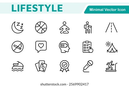 Lifestyle Icon Set. A chic and versatile collection of icons representing wellness, hobbies, daily living, lifestyle, and personal growth.