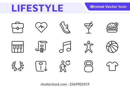 Lifestyle Icon Set. A chic and versatile collection of icons representing wellness, hobbies, daily living, lifestyle, and personal growth.