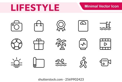 Lifestyle Icon Set. A chic and versatile collection of icons representing wellness, hobbies, daily living, lifestyle, and personal growth.