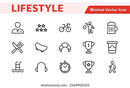 Lifestyle Icon Set. A chic and versatile collection of icons representing wellness, hobbies, daily living, lifestyle, and personal growth.