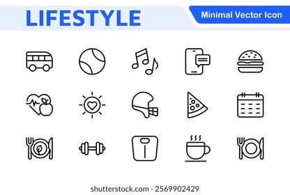 Lifestyle Icon Set. A chic and versatile collection of icons representing wellness, hobbies, daily living, lifestyle, and personal growth.