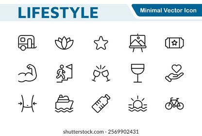 Lifestyle Icon Set. A chic and versatile collection of icons representing wellness, hobbies, daily living, lifestyle, and personal growth.