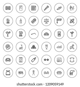 Lifestyle icon set. collection of 36 outline lifestyle icons with balance, barbell, blender, bike, carpet, carrot, cocktail, canoe, coffee machine icons. editable icons.