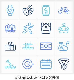 Lifestyle icon set and energy dose with calendar, forest and backpack. Reload related lifestyle icon vector for web UI logo design.