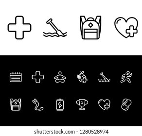 Lifestyle icon set and energy dose with calendar, winner and pill. Rucksack related lifestyle icon vector for web UI logo design.