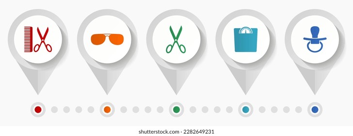 Lifestyle icon set, miscellaneous pointer icons such as barber, sun glasses, scissors, weight and nipple for webdesign and mobile applications, flat design infographic vector template in eps 10