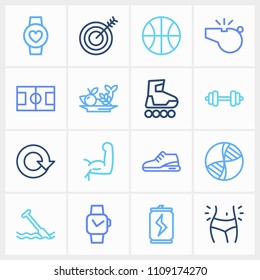 Lifestyle icon set and training shoe with whistle, rounds and energy dose. Reload related lifestyle icon vector for web UI logo design.