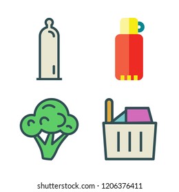lifestyle icon set. vector set about thermos, condom, broccoli and shopping basket icons set.