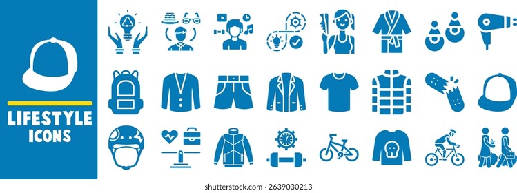Lifestyle icons collection modern blue design elements