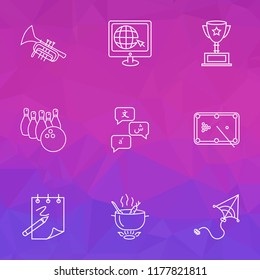 Lifestyle icons line style set with kites, languages, trumpet and other bugle elements. Isolated vector illustration lifestyle icons.