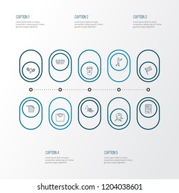 Lifestyle icons line style set with racing flags, photography, diet and other finish elements. Isolated vector illustration lifestyle icons.