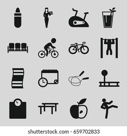 Lifestyle icons set. set of 16 lifestyle filled icons such as sofa, lipstick, jump rope, casino girl, apple, bar   tightening, bicycle, cocktail, exercise bike