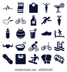 Lifestyle icons set. set of 25 lifestyle filled icons such as milk can, porridge, lipstick, treadmill, jump rope, lottery, floor scales, heart with muscles, carrot, heartbeat