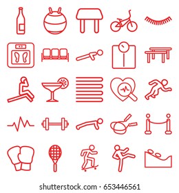 Lifestyle icons set. set of 25 lifestyle outline icons such as sofa, towels, table, eyelash, spa stone, floor scales, jump rope, push up, heartbeat, heartbeat search, cocktail