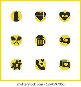 Lifestyle icons set with beer, flower and heart box elements. Set of lifestyle icons and surprise concept. Editable vector elements for logo app UI design.