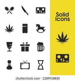 Lifestyle icons set with beer, pouch and hourglass elements. Set of lifestyle icons and present concept. Editable vector elements for logo app UI design.