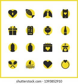 Lifestyle icons set with chocolate, ale and heart with lock elements. Set of lifestyle icons and candy concept. Editable vector elements for logo app UI design.