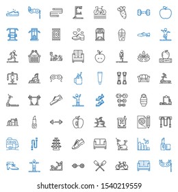 lifestyle icons set. Collection of lifestyle with eye mask, sofa, bicycle, paddles, barbell, gym station, stretching, shoes, lipstick, loss. Editable and scalable lifestyle icons.