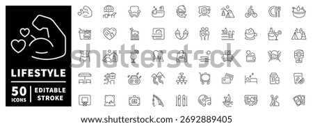 Lifestyle icons set. editable line icons, outline, wellness and leisure symbols