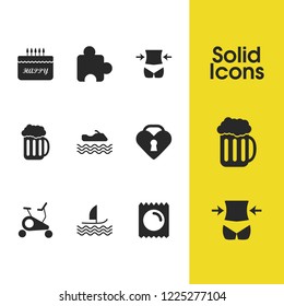 Lifestyle icons set with puzzle, waist and beer elements. Set of lifestyle icons and watercraft concept. Editable vector elements for logo app UI design.