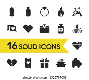 Lifestyle icons set with ring, bottle and gift elements. Set of lifestyle icons and paraffin concept. Editable vector elements for logo app UI design.
