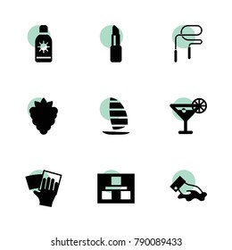Lifestyle icons. vector collection filled lifestyle icons set.. includes symbols such as berry, planning, wipe, wiping, lipstick. use for web, mobile and ui design.