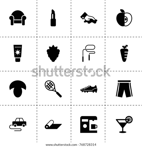 Lifestyle icons. vector\
collection filled lifestyle icons. includes symbols such as berry,\
mushroom, carrot, coffee machine, armchair. use for web, mobile and\
ui design.